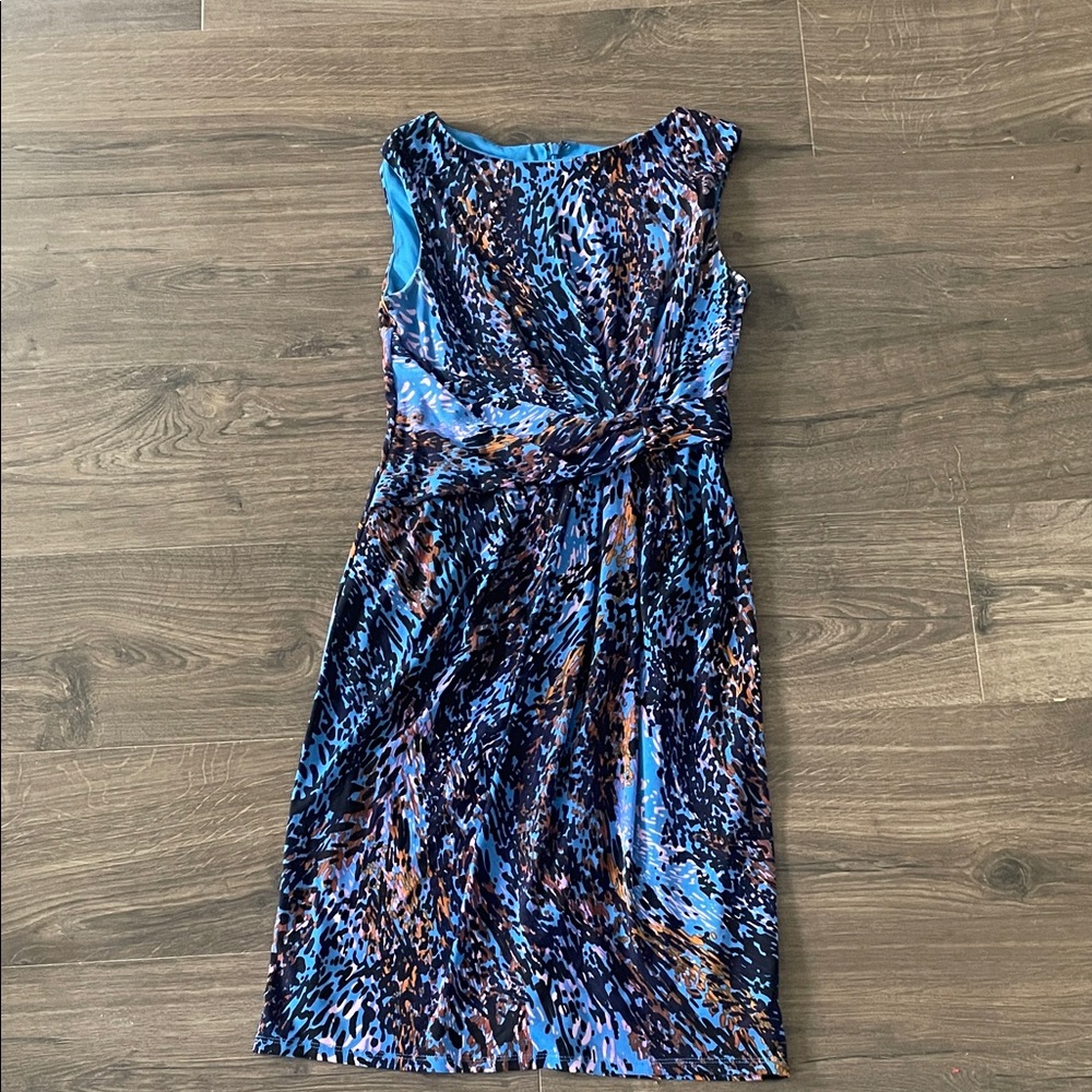 Women’s Ellen Tracy Vibrant Blue, Black Sleeveless Lined Midi Dress, Size 2